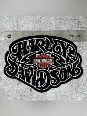 8” Harley-Davidson Black Patch with Orange Shield & White Stitching